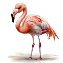 Naklejka premium The cute chibi Flamingo sticker with a white background exudes an irresistibly adorable charm, with its small and super deformed style depicting a pink flamingo cartoon that radiates lovable vibes.
