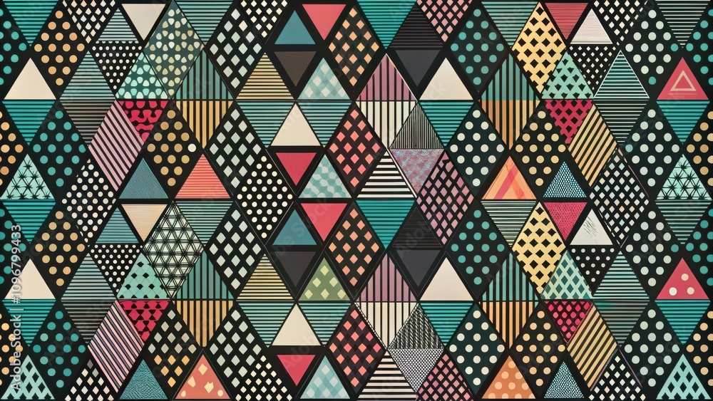 Poster A captivating blend of colors and patterns in a geometric pattern, forming a mosaic of triangles