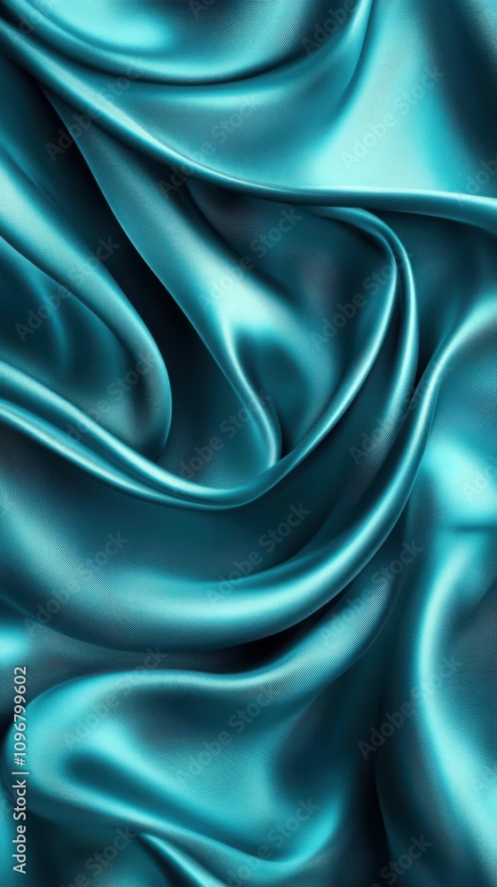 Poster elegant turquoise satin fabric with gentle folds and smooth texture, creating a luxurious and serene