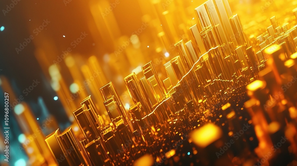 Poster golden financial market analysis chart representing stock trade trends with visual elements of moder