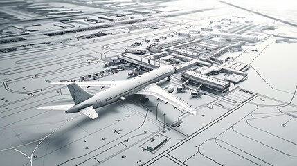 Robust airports industrial zones with technical drawings