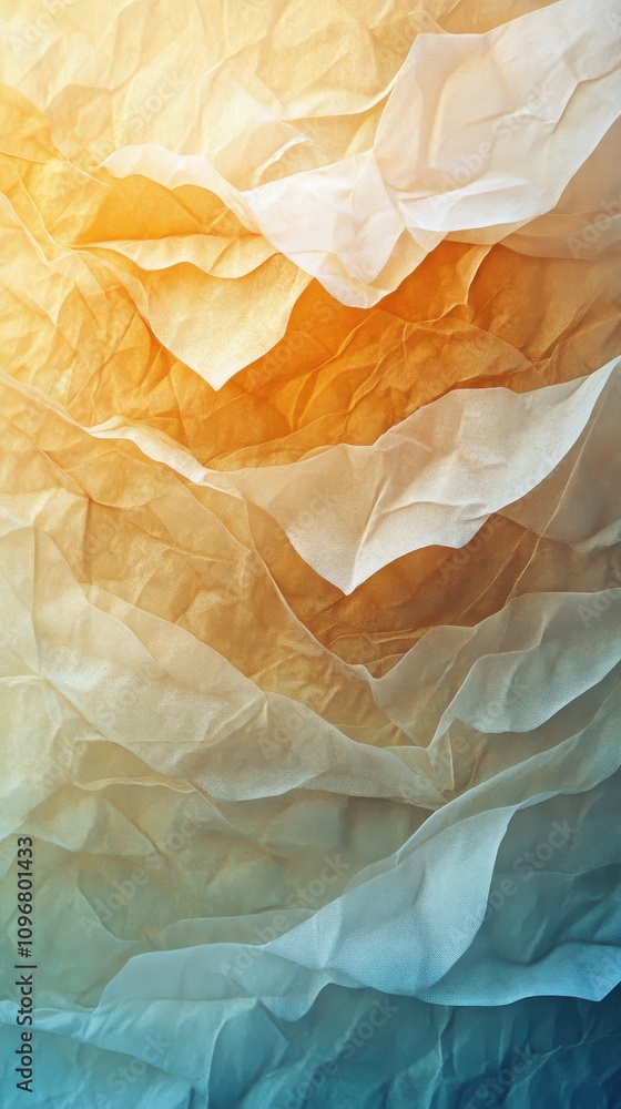 Aufkleber textured layers of crumpled paper in warm gradient hues from orange to blue, creating an abstract ba
