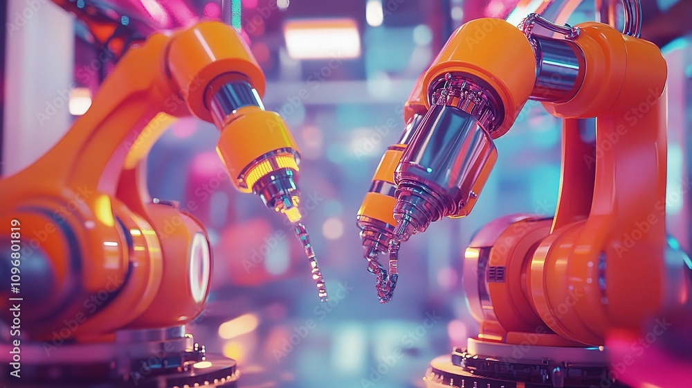 Poster advanced robot arms operating seamlessly in a modern industrial environment with innovative technolo