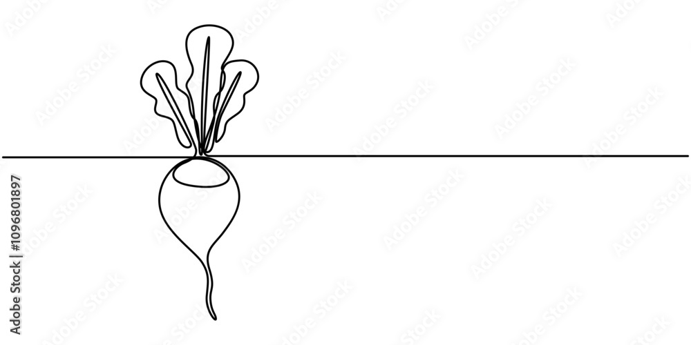 Aufkleber Vector continuous one single line drawing icon of beetroot with leaf in silhouette on a white background. Linear stylized. Beetroot in continuous line art drawing style. Garden beet black linear 
