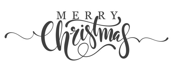 Merry Christmas lettering text calligraphic inscription. Christmas handwritten lettering. Xmas text isolated on transparent for postcard, poster, banner design element.