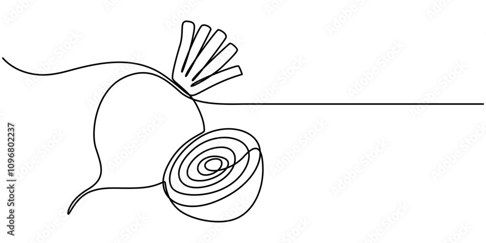 Poster vector continuous one single line drawing icon of beetroot with leaf in silhouette on a white backgr
