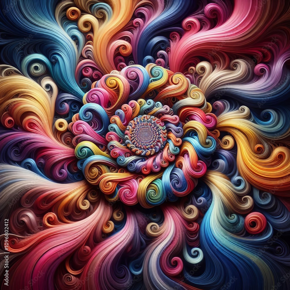 Poster kaleidoscope curls multi colored curls that blend into each othe