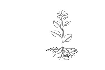 Growth plant processing one line drawing of tree outline flat vector icon