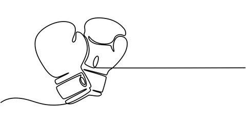 Boxing gloves illustration with line style design. Boxing glove in one continuous single line art drawing style isolated on white background, Boxing gloves line.one line continuous draw, Continuous 