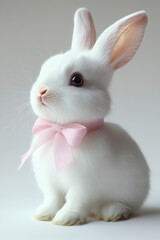 Obraz premium White Bunny with Pink Bow 