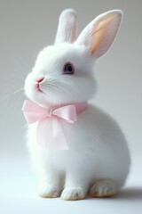 Obraz premium White Bunny with Pink Bow 