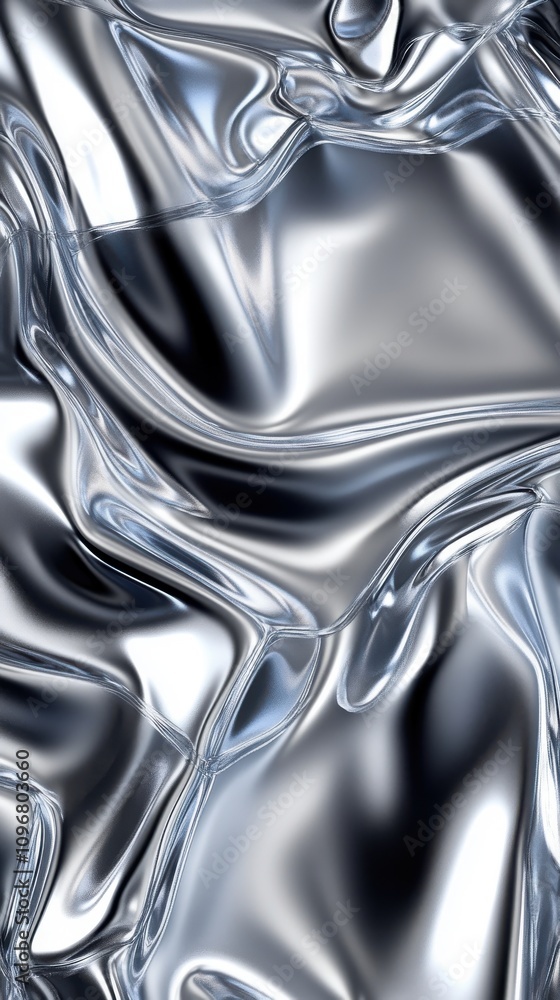 Poster a stunning, abstract design featuring smooth, reflective silver fabric, creating an elegant and dyna