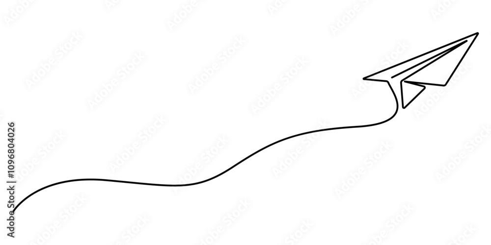 Poster paper plane craft in continuous line drawing style. vector illustration minimalist design hand drawn