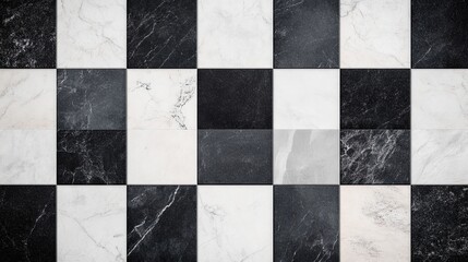 High-resolution marble tile floor featuring a classic checkerboard pattern in black and white tones, perfect for enhancing interior design aesthetics.