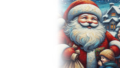 illustration painting of happiness santa claus celebrating christmas wit the children