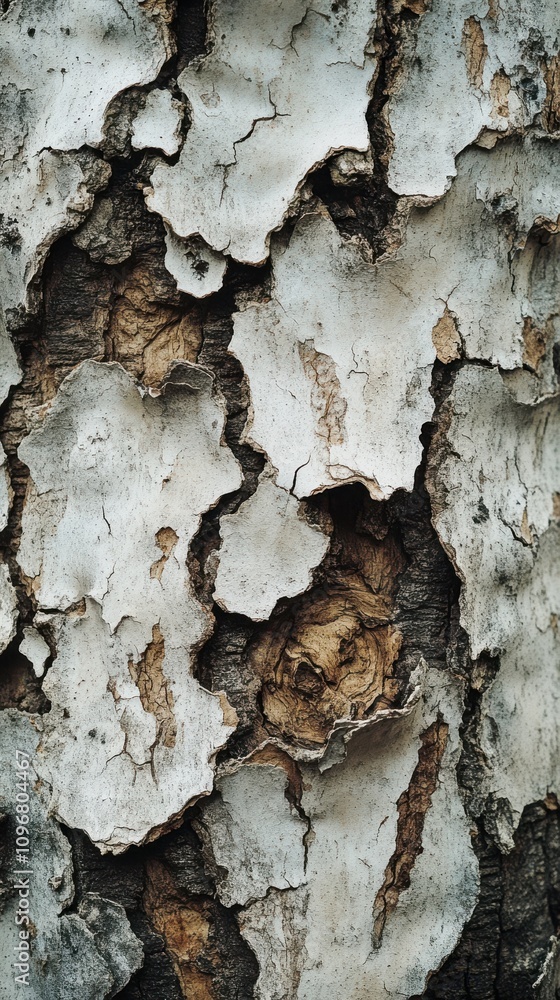 Poster detailed close-up of tree bark displaying intricate textures and layers.