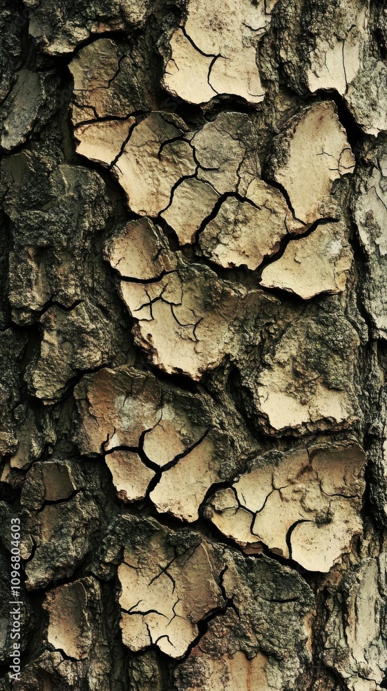 Poster close-up of textured tree bark showcasing intricate cracks and natural patterns.