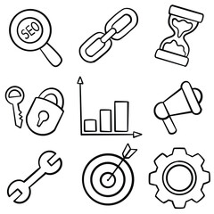 set of hand drawn seo collection element