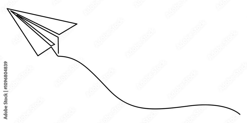 Poster paper plane craft in continuous line drawing style. vector illustration minimalist design hand drawn