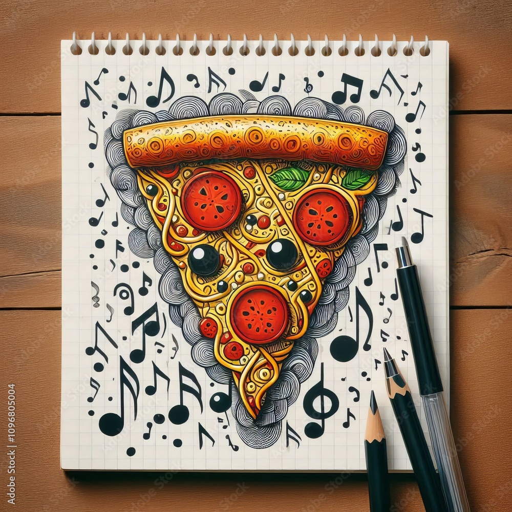 Poster Pizza Slices Notes form into triangular shapes reminiscent of pi