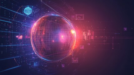 A colorful, glowing sphere with a red dot in the center