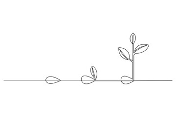 Growth plant processing one line drawing of tree outline flat vector icon