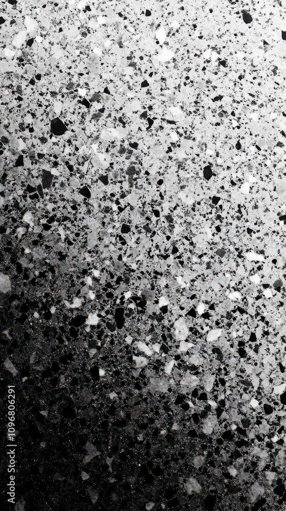 Poster abstract black and white texture with scattered geometric shapes, creating a dynamic visual effect.