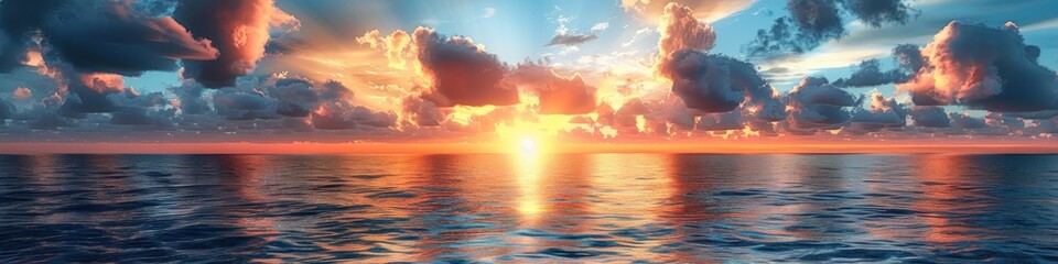 Obraz premium Sunset Over the Ocean with Dramatic Clouds