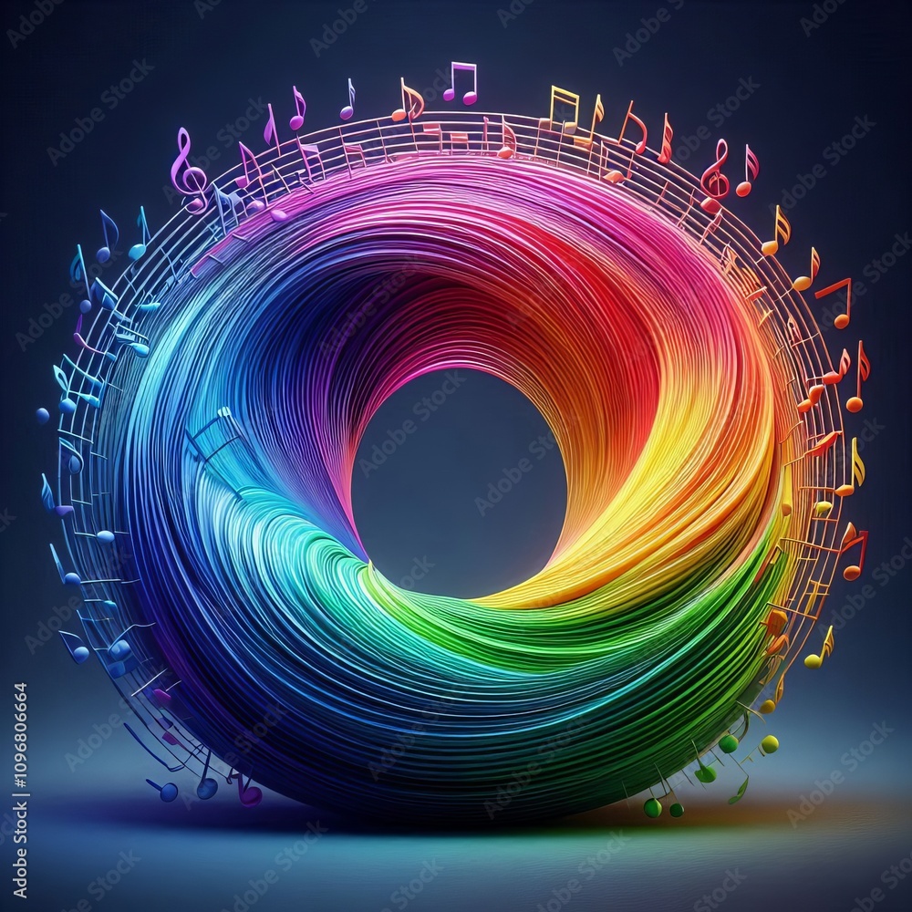 Poster rainbow notes create arcs of a rainbow with colors blending smoo