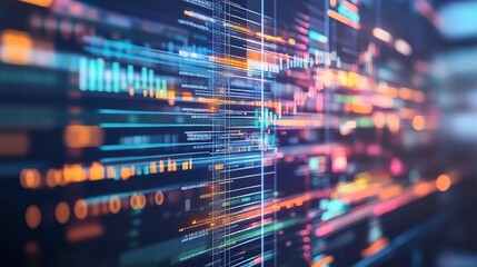 Abstract Visualization of Colorful Data Flow on a Digital Interface Representing Creative Software Development and Modern Computer Technology