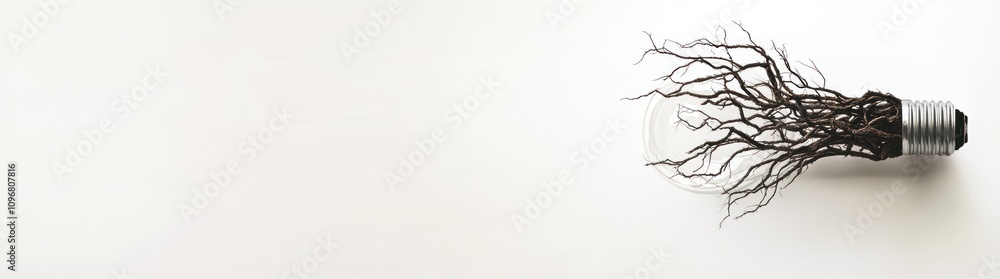 Poster a light bulb with intricate root-like structures, symbolizing growth and innovation.