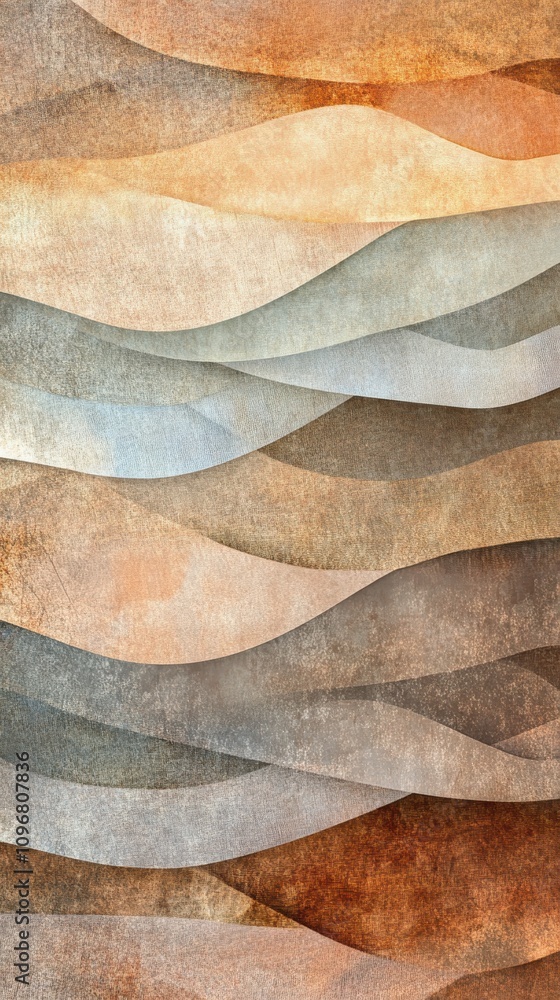 Poster a calming abstract texture featuring layered waves in warm earthy tones, creating a serene, flowing 