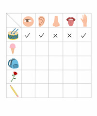 Five senses worksheet for kids, mark five senses would use for each object, five senses activity printable 