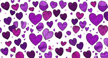 Fototapeta premium Purple Heart pattern hand drawn design on White background illustration