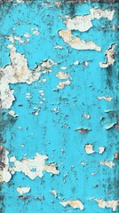 Obraz premium Close-up of weathered turquoise paint peeling off a surface, revealing textures and layers beneath.