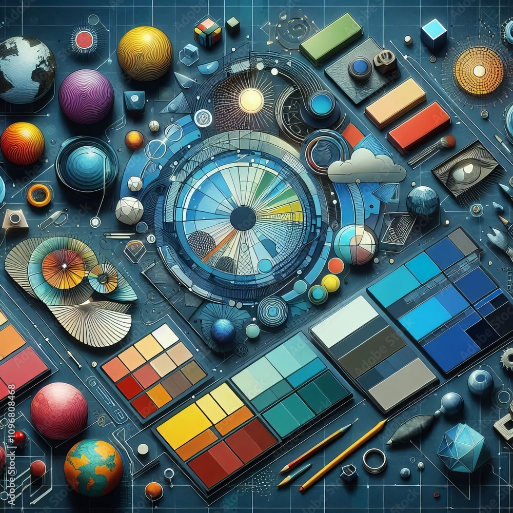 Poster select visual elements choose a palette of shapes colors texture