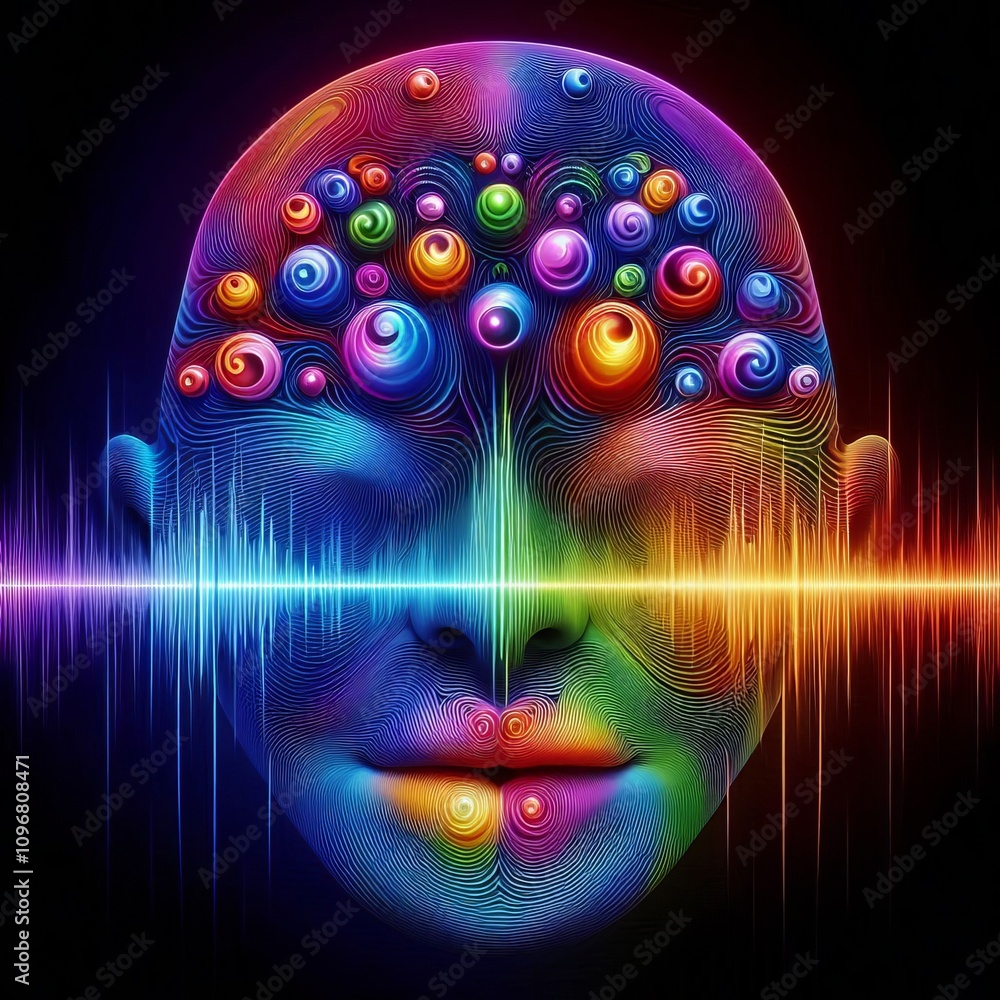 Poster sentiment soundwaves colorful sound waves emanating from a perso