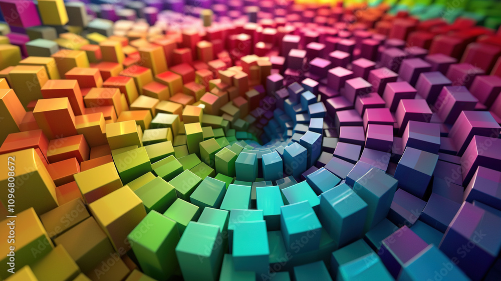 Poster abstract background with colorful 3d shapes scattered in geometric composition