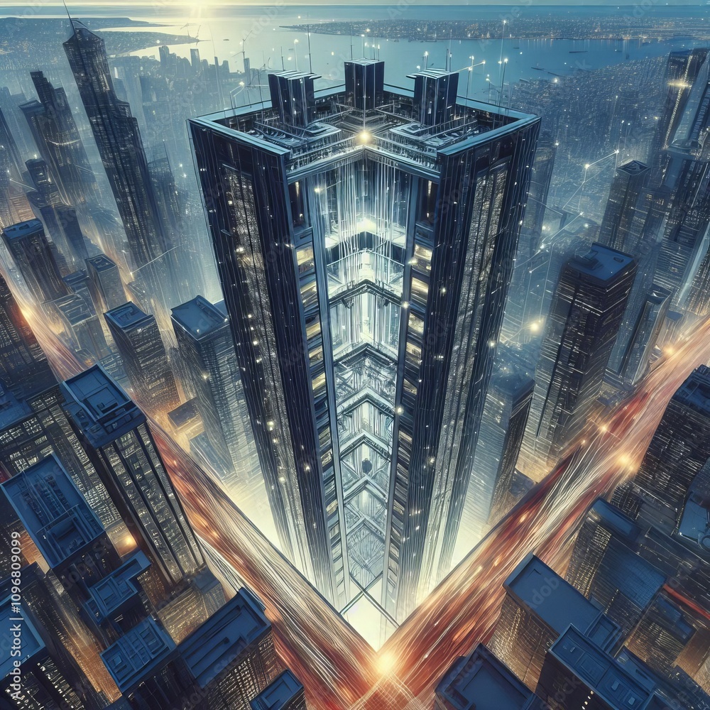 Poster skyscraper elevators notes ascend and descend like elevators
