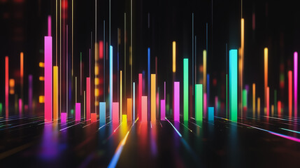 Obraz premium Abstract black background with Colorful charts and graphs with statistics to innovative analyze business potential and forecast future development of companies growth.