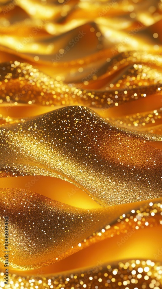 Poster close-up of shimmering golden waves, creating a luxurious and festive atmosphere with sparkling glit