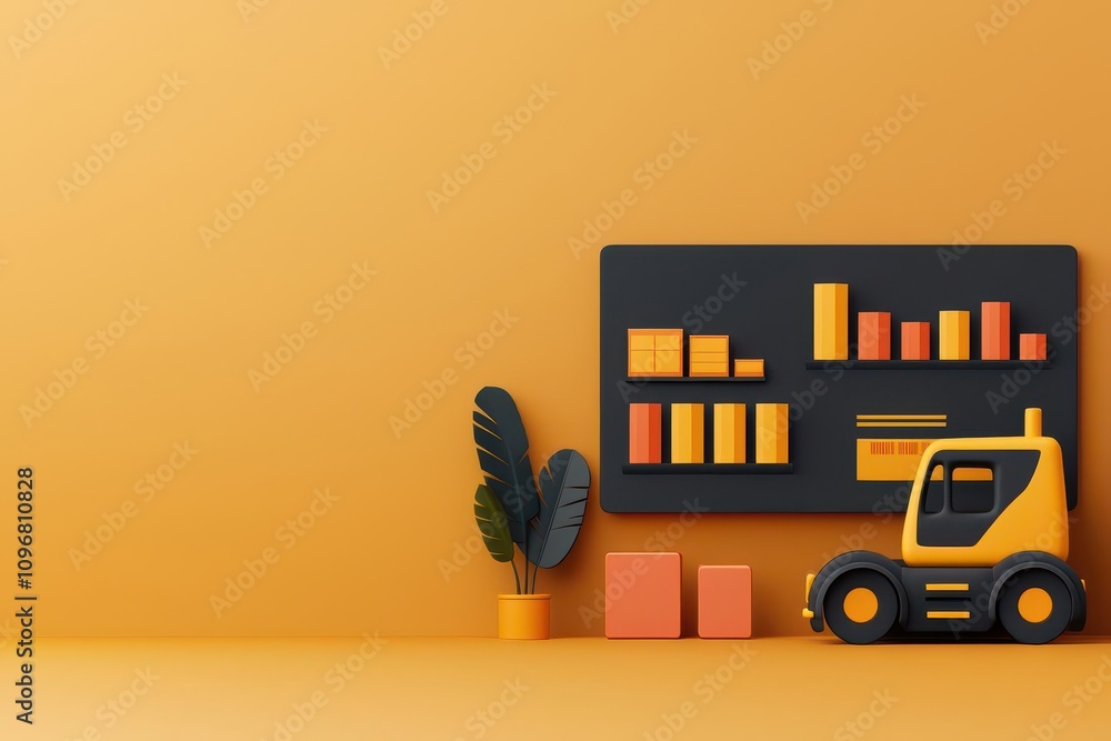 Poster order processing concept. inventory management screen showing order status and stock levels, 3d illu
