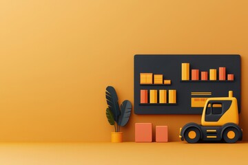 order processing concept. Inventory management screen showing order status and stock levels, 3D illustration