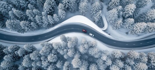 Winter Wonderland Drive: Aerial View of Snowy Road