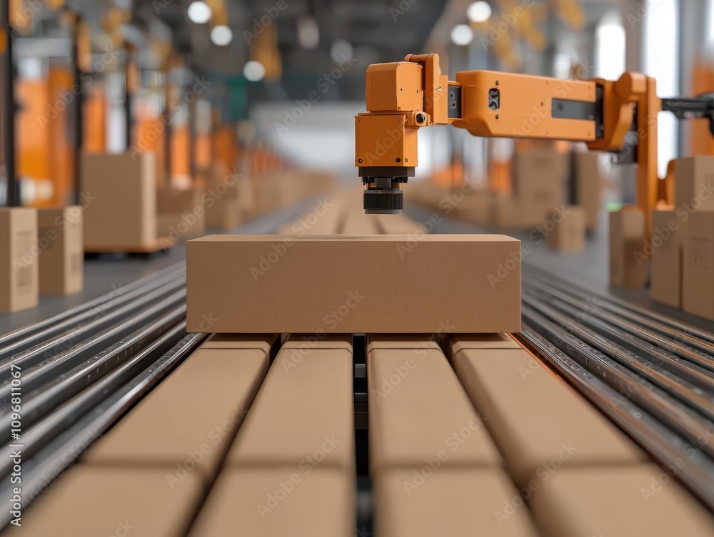 Aufkleber order processing concept. automated packaging line preparing items for shipment, efficient order pro