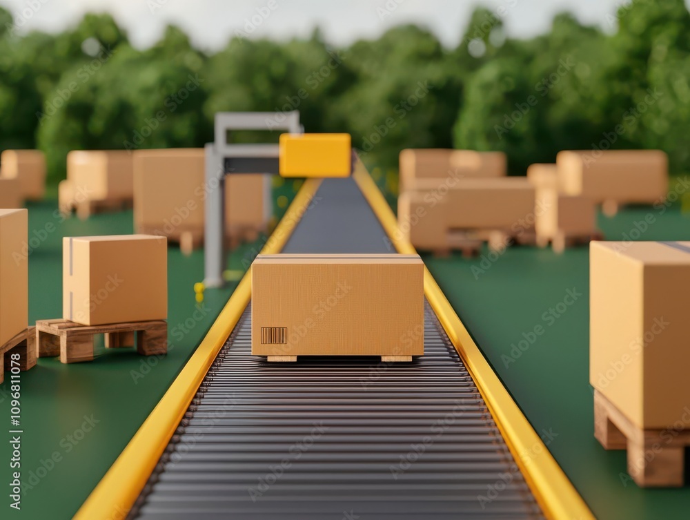 Poster order processing concept. automated packaging line preparing items for shipment, efficient order pro