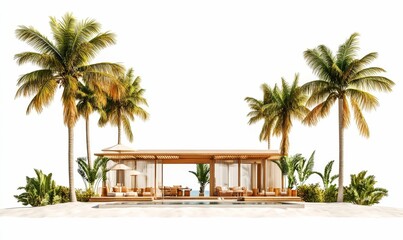 Fototapeta premium Tropical beach house, pool, palm trees.