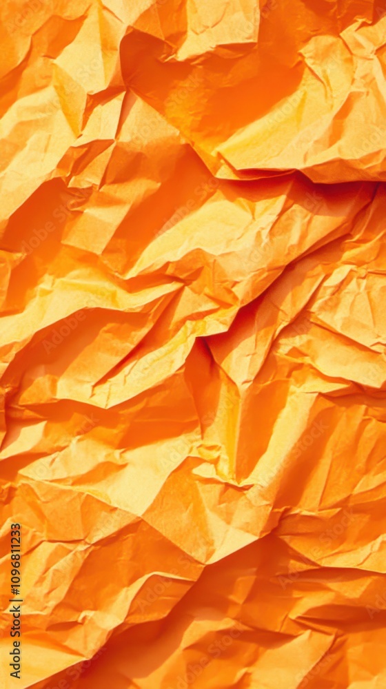 Poster vibrant orange crumpled paper texture creating a dynamic visual effect.