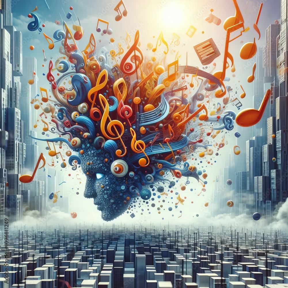 Poster surrealism notes defy gravity and logic floating in impossible w