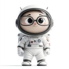 A cartoon astronaut character with glasses, designed for playful and educational purposes.